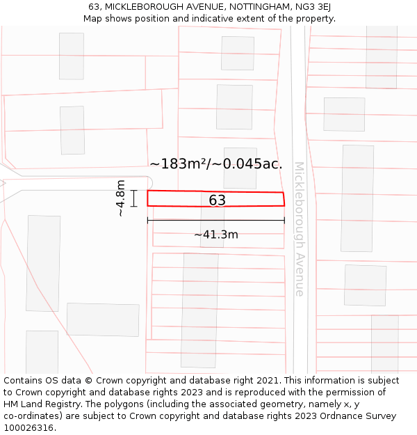 63, MICKLEBOROUGH AVENUE, NOTTINGHAM, NG3 3EJ: Plot and title map