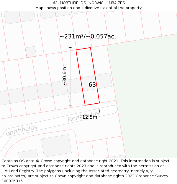 63, NORTHFIELDS, NORWICH, NR4 7ES: Plot and title map