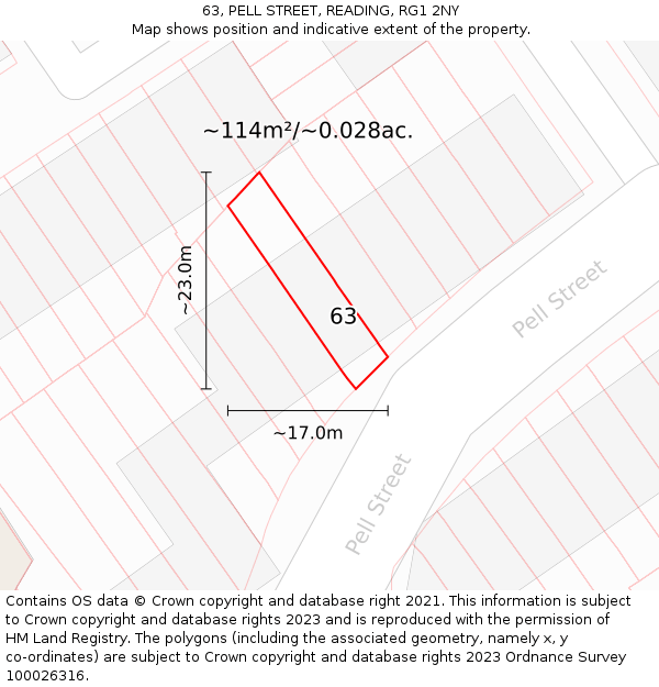 63, PELL STREET, READING, RG1 2NY: Plot and title map