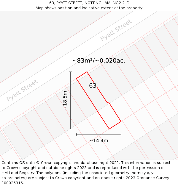 63, PYATT STREET, NOTTINGHAM, NG2 2LD: Plot and title map