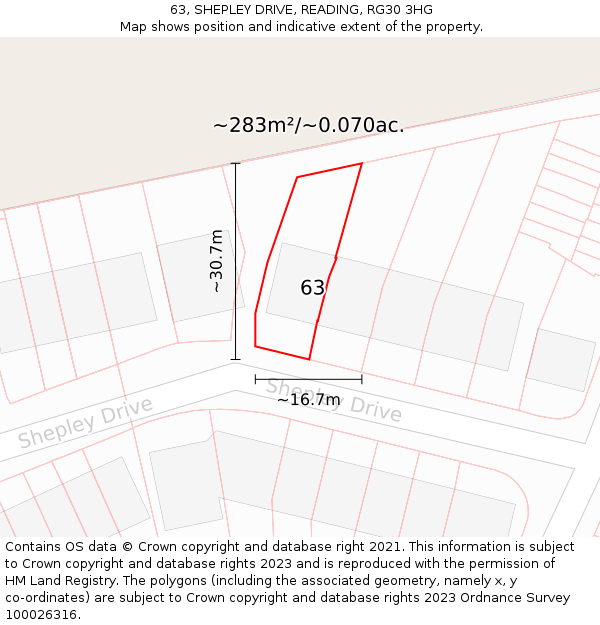 63, SHEPLEY DRIVE, READING, RG30 3HG: Plot and title map