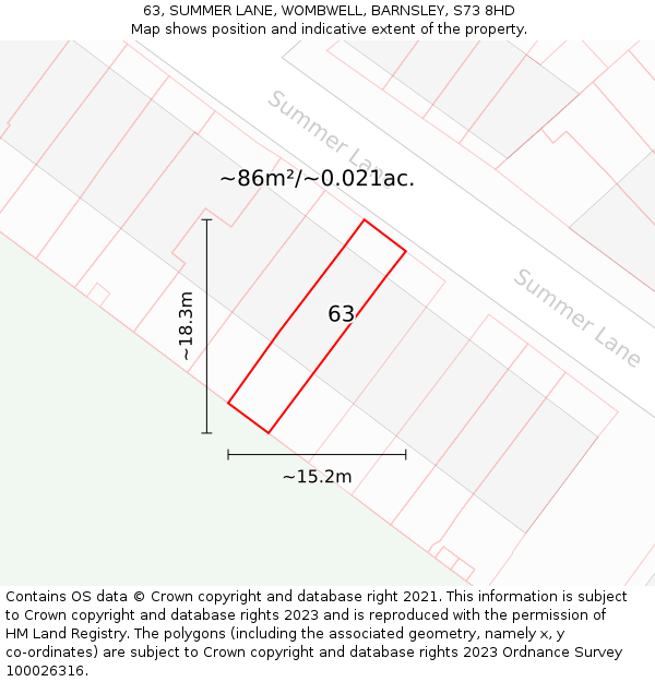 63, SUMMER LANE, WOMBWELL, BARNSLEY, S73 8HD: Plot and title map