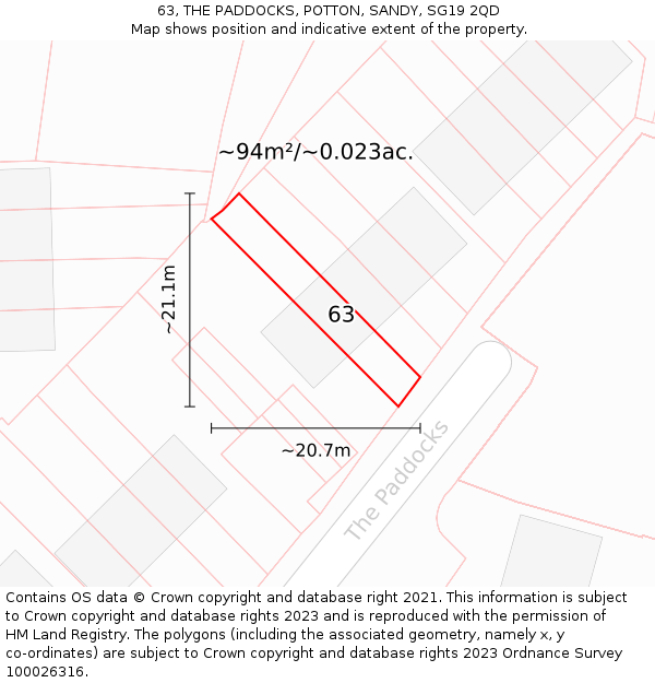 63, THE PADDOCKS, POTTON, SANDY, SG19 2QD: Plot and title map
