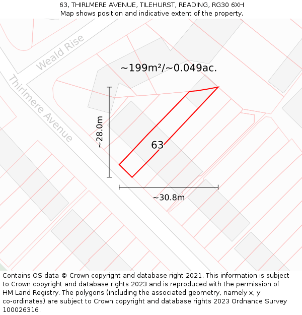 63, THIRLMERE AVENUE, TILEHURST, READING, RG30 6XH: Plot and title map