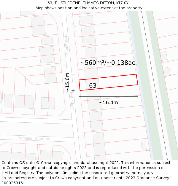 63, THISTLEDENE, THAMES DITTON, KT7 0YH: Plot and title map