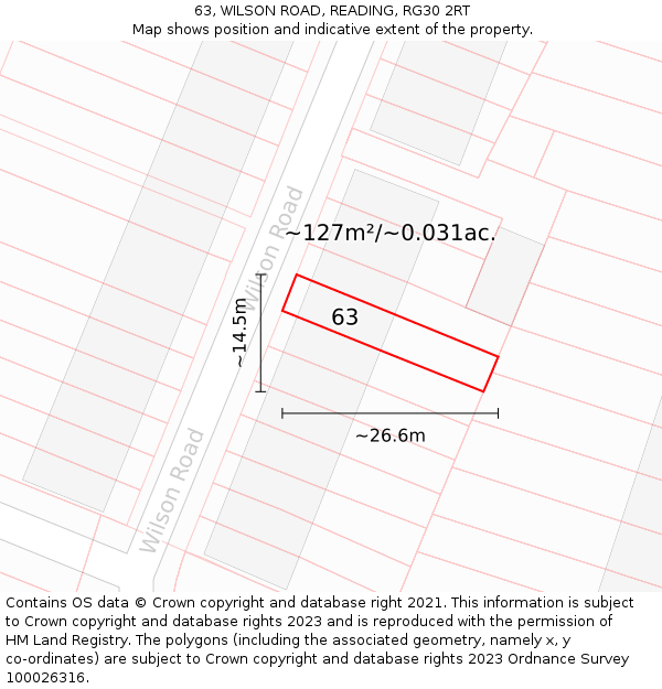 63, WILSON ROAD, READING, RG30 2RT: Plot and title map