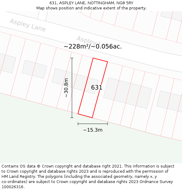631, ASPLEY LANE, NOTTINGHAM, NG8 5RY: Plot and title map