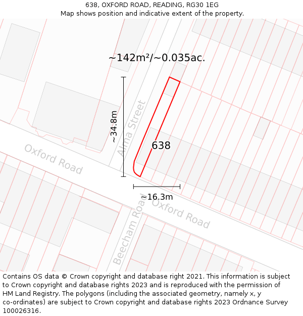 638, OXFORD ROAD, READING, RG30 1EG: Plot and title map