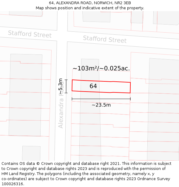 64, ALEXANDRA ROAD, NORWICH, NR2 3EB: Plot and title map