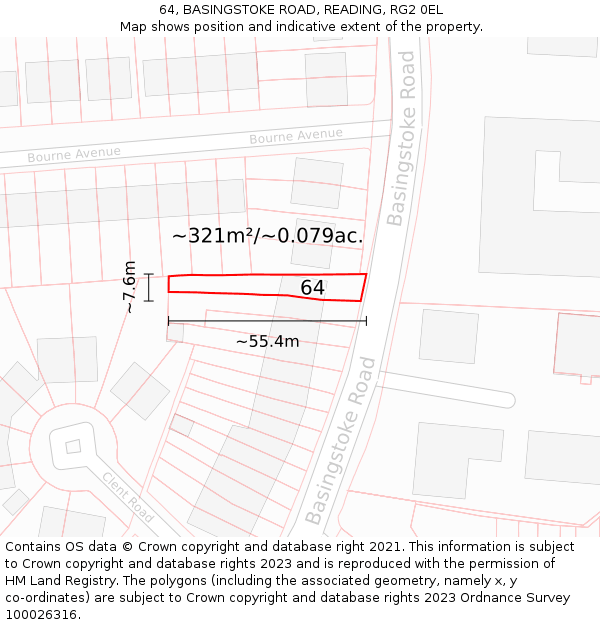 64, BASINGSTOKE ROAD, READING, RG2 0EL: Plot and title map