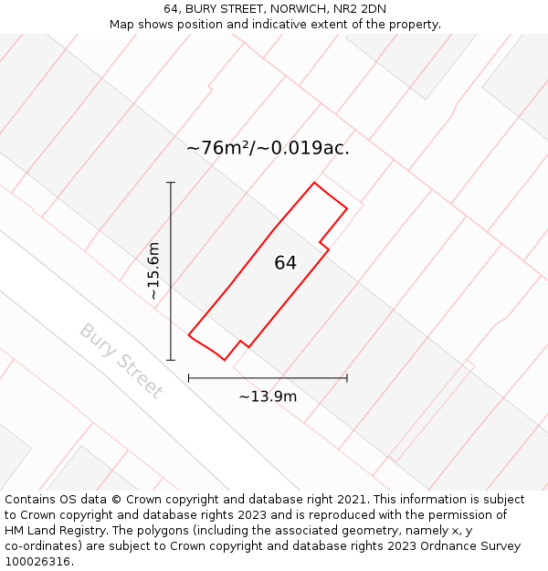 64, BURY STREET, NORWICH, NR2 2DN: Plot and title map
