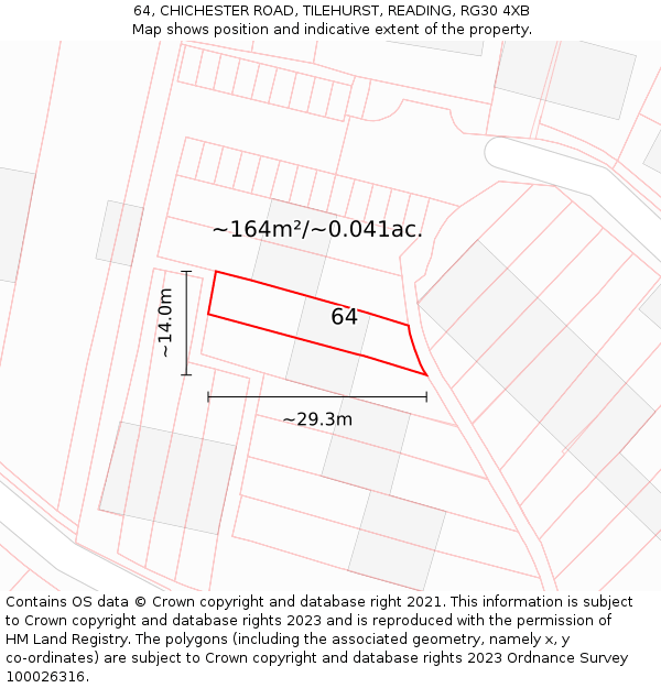 64, CHICHESTER ROAD, TILEHURST, READING, RG30 4XB: Plot and title map