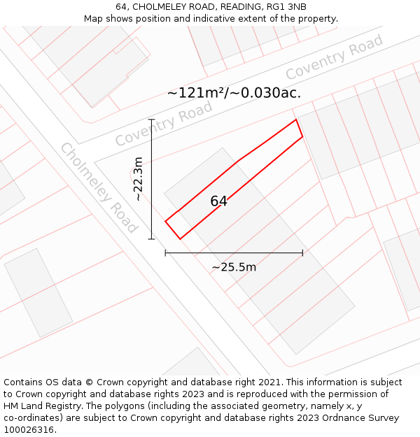 64, CHOLMELEY ROAD, READING, RG1 3NB: Plot and title map