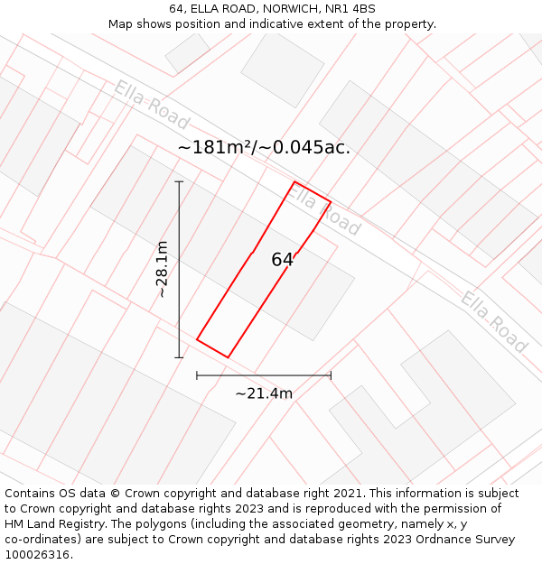 64, ELLA ROAD, NORWICH, NR1 4BS: Plot and title map