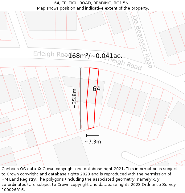 64, ERLEIGH ROAD, READING, RG1 5NH: Plot and title map