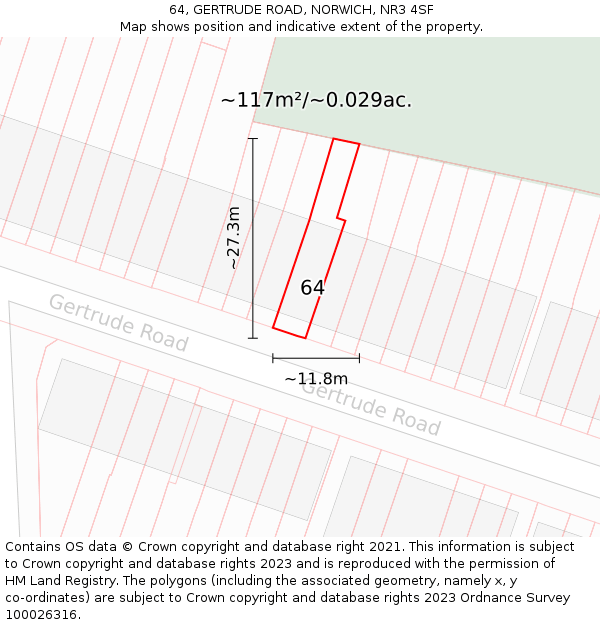 64, GERTRUDE ROAD, NORWICH, NR3 4SF: Plot and title map