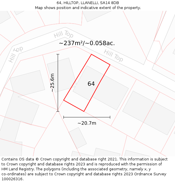 64, HILLTOP, LLANELLI, SA14 8DB: Plot and title map