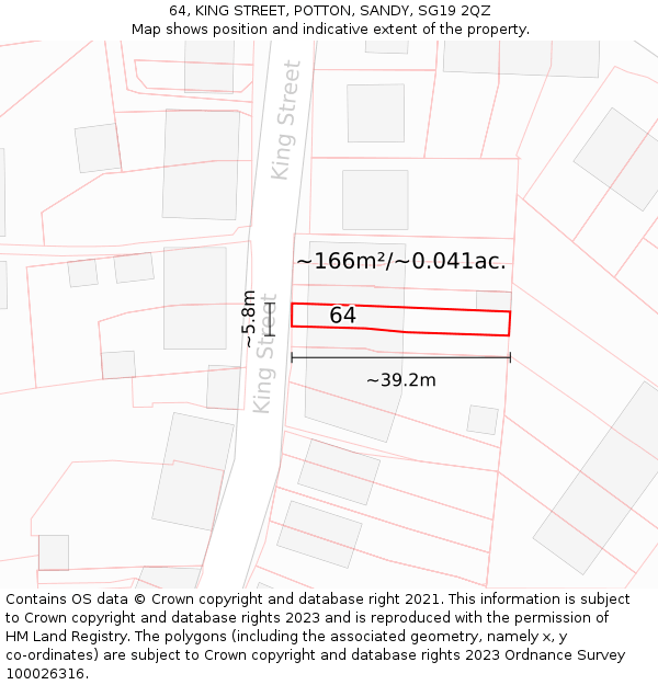 64, KING STREET, POTTON, SANDY, SG19 2QZ: Plot and title map