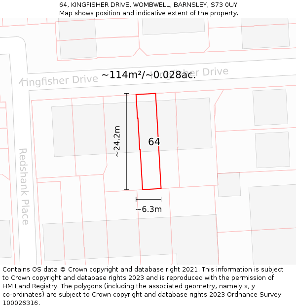 64, KINGFISHER DRIVE, WOMBWELL, BARNSLEY, S73 0UY: Plot and title map