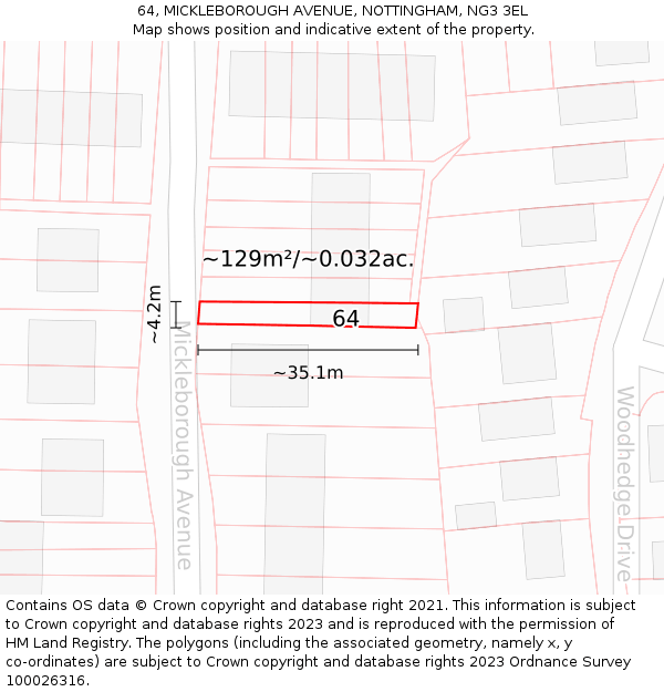 64, MICKLEBOROUGH AVENUE, NOTTINGHAM, NG3 3EL: Plot and title map