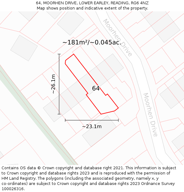64, MOORHEN DRIVE, LOWER EARLEY, READING, RG6 4NZ: Plot and title map
