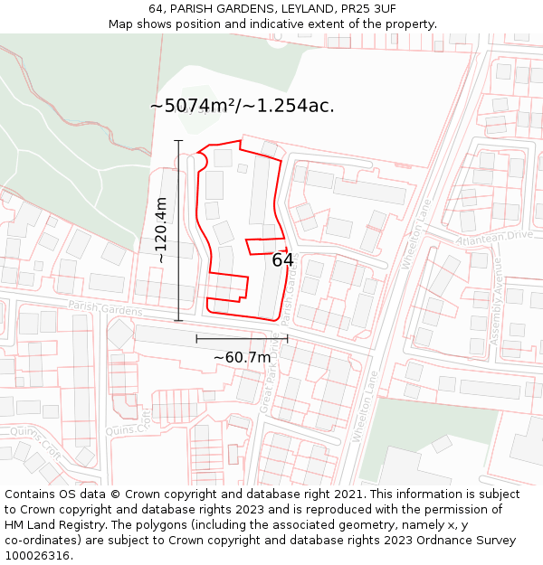 64, PARISH GARDENS, LEYLAND, PR25 3UF: Plot and title map