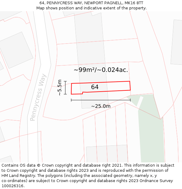 64, PENNYCRESS WAY, NEWPORT PAGNELL, MK16 8TT: Plot and title map