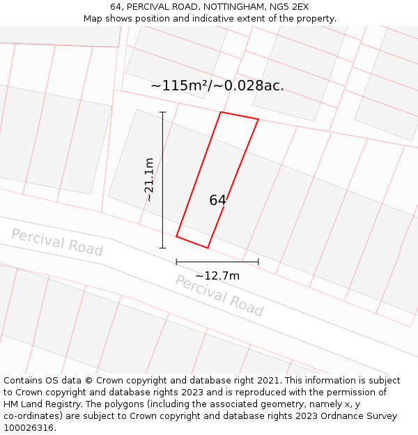 64, PERCIVAL ROAD, NOTTINGHAM, NG5 2EX: Plot and title map