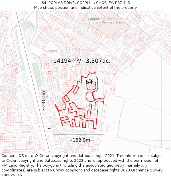 64, POPLAR DRIVE, COPPULL, CHORLEY, PR7 4LS: Plot and title map