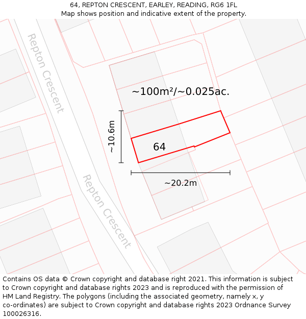 64, REPTON CRESCENT, EARLEY, READING, RG6 1FL: Plot and title map