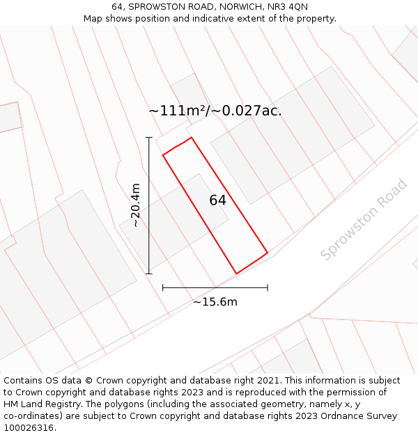 64, SPROWSTON ROAD, NORWICH, NR3 4QN: Plot and title map