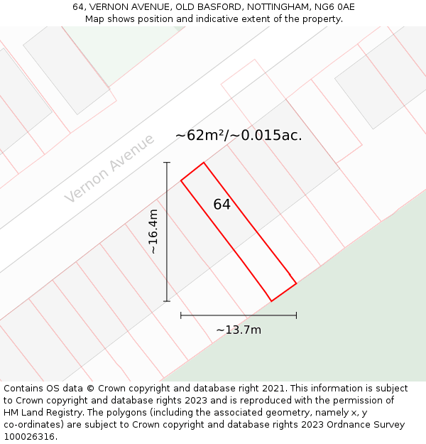 64, VERNON AVENUE, OLD BASFORD, NOTTINGHAM, NG6 0AE: Plot and title map