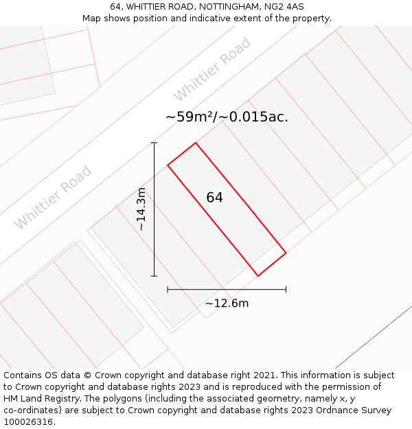64, WHITTIER ROAD, NOTTINGHAM, NG2 4AS: Plot and title map