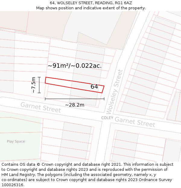 64, WOLSELEY STREET, READING, RG1 6AZ: Plot and title map