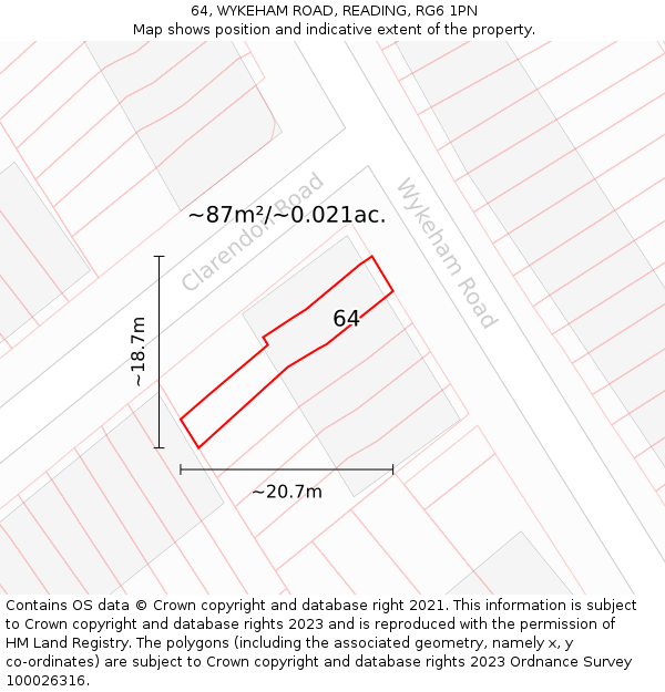 64, WYKEHAM ROAD, READING, RG6 1PN: Plot and title map