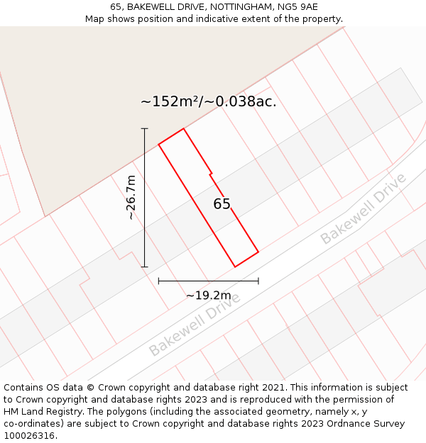 65, BAKEWELL DRIVE, NOTTINGHAM, NG5 9AE: Plot and title map