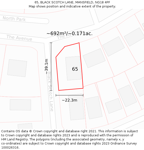 65, BLACK SCOTCH LANE, MANSFIELD, NG18 4PF: Plot and title map