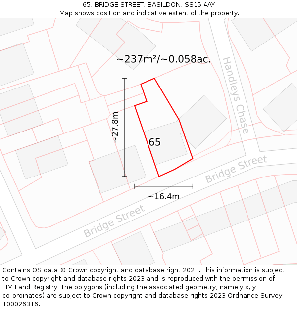 65, BRIDGE STREET, BASILDON, SS15 4AY: Plot and title map
