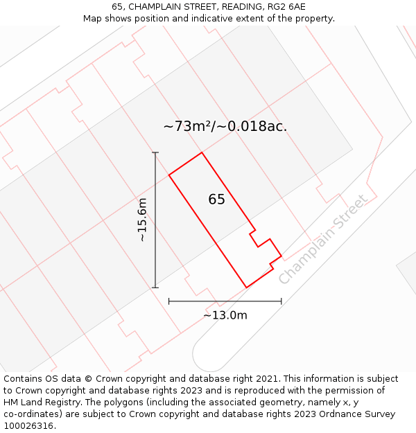 65, CHAMPLAIN STREET, READING, RG2 6AE: Plot and title map