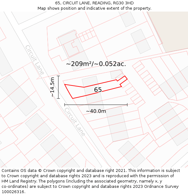 65, CIRCUIT LANE, READING, RG30 3HD: Plot and title map
