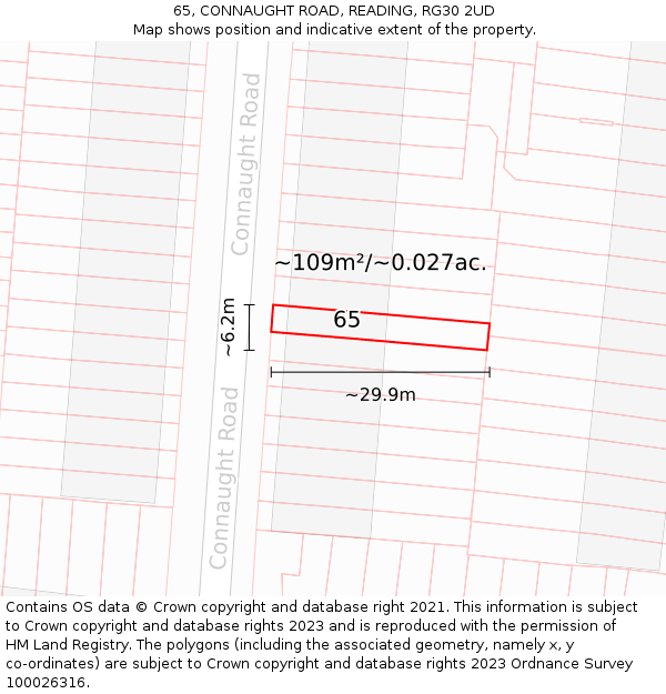 65, CONNAUGHT ROAD, READING, RG30 2UD: Plot and title map