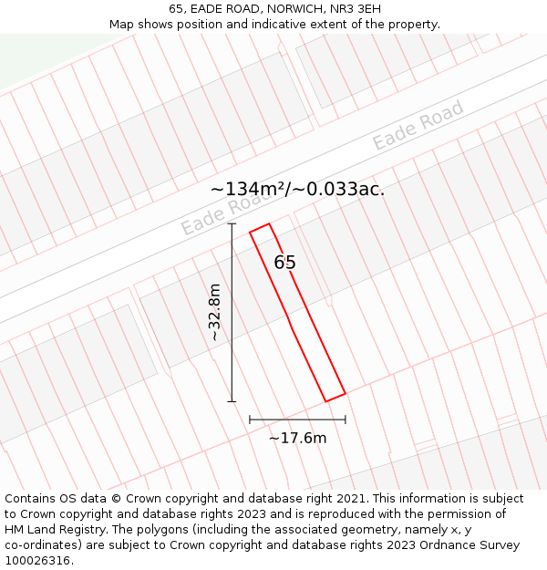 65, EADE ROAD, NORWICH, NR3 3EH: Plot and title map