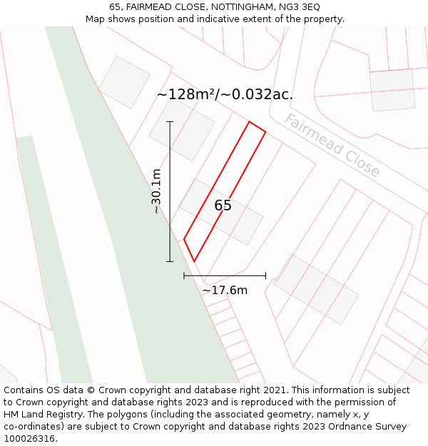 65, FAIRMEAD CLOSE, NOTTINGHAM, NG3 3EQ: Plot and title map