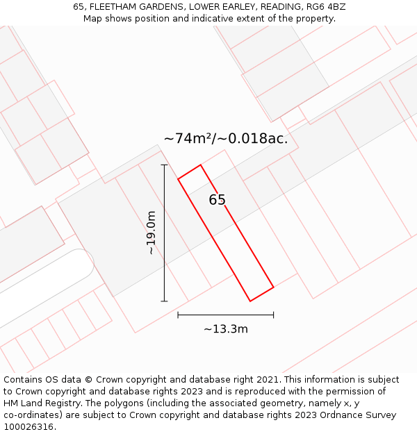 65, FLEETHAM GARDENS, LOWER EARLEY, READING, RG6 4BZ: Plot and title map