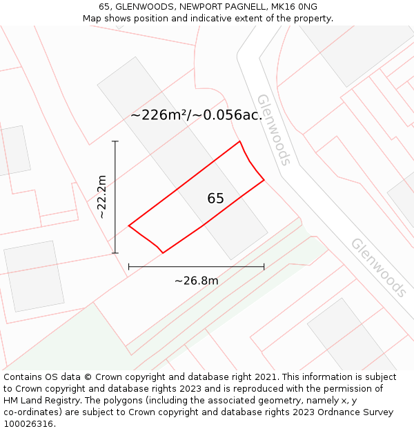65, GLENWOODS, NEWPORT PAGNELL, MK16 0NG: Plot and title map
