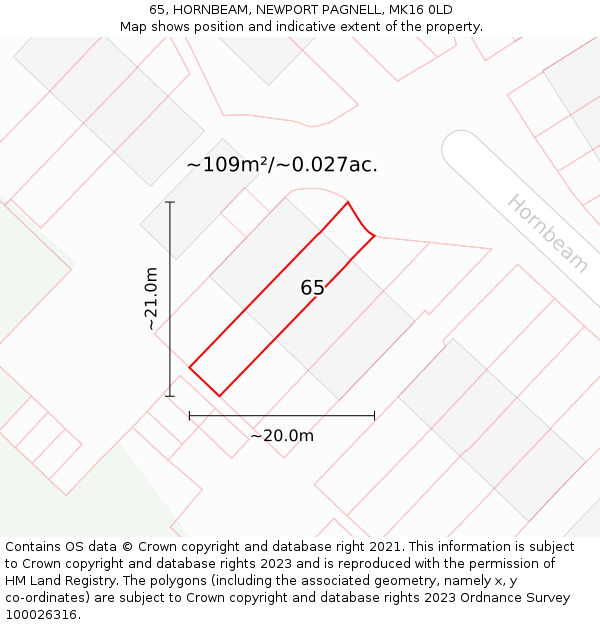 65, HORNBEAM, NEWPORT PAGNELL, MK16 0LD: Plot and title map