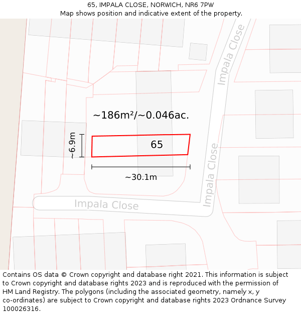 65, IMPALA CLOSE, NORWICH, NR6 7PW: Plot and title map