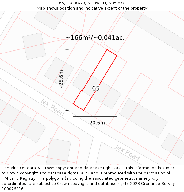 65, JEX ROAD, NORWICH, NR5 8XG: Plot and title map