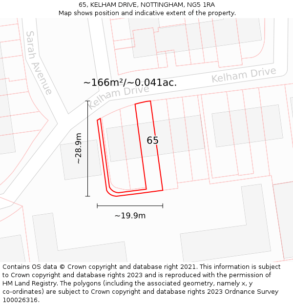65, KELHAM DRIVE, NOTTINGHAM, NG5 1RA: Plot and title map