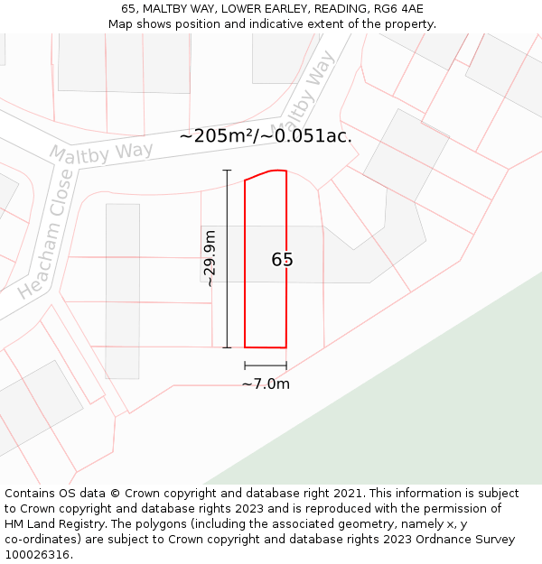 65, MALTBY WAY, LOWER EARLEY, READING, RG6 4AE: Plot and title map